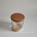 wooden top and wooden bottom glass candle jar